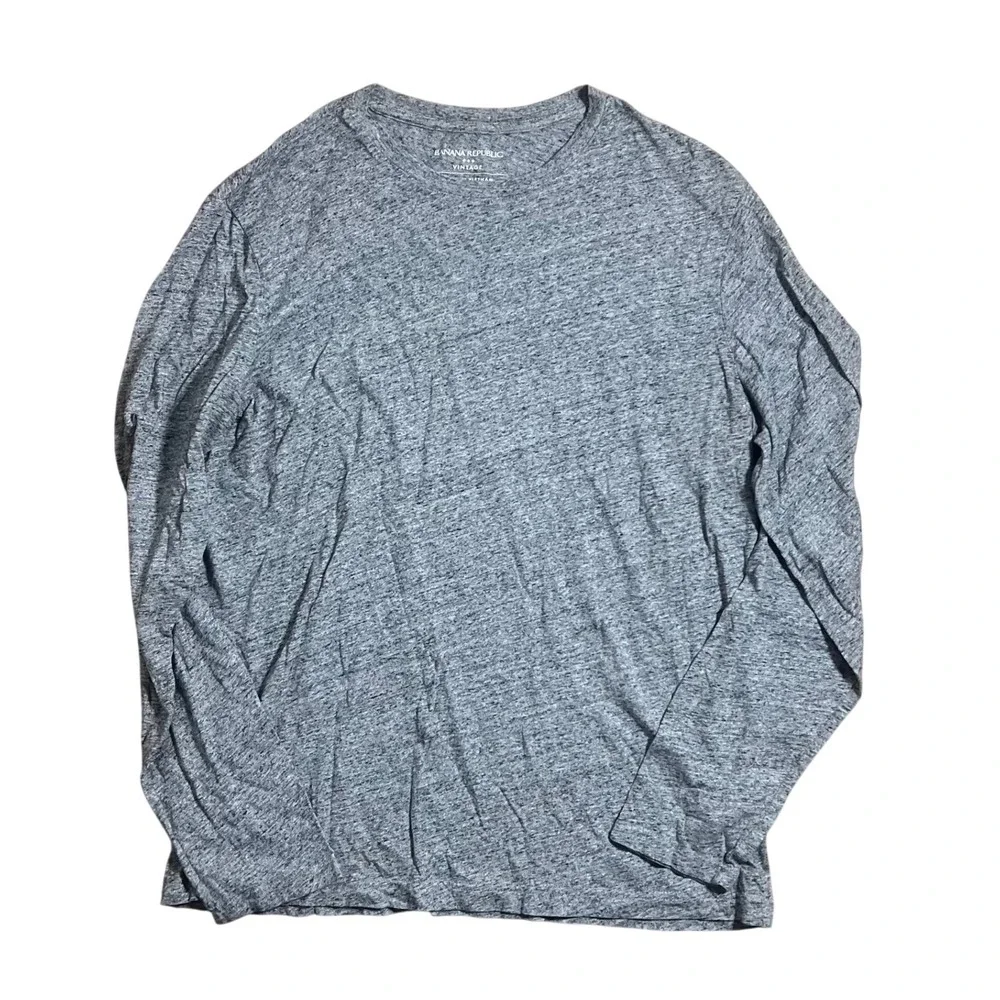Banana Republic Mens Vintage Long Sleeve Tee Heathered Gray Large